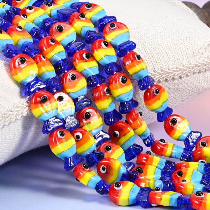 Colorful Striped Fish Glass Beads 19x12mm