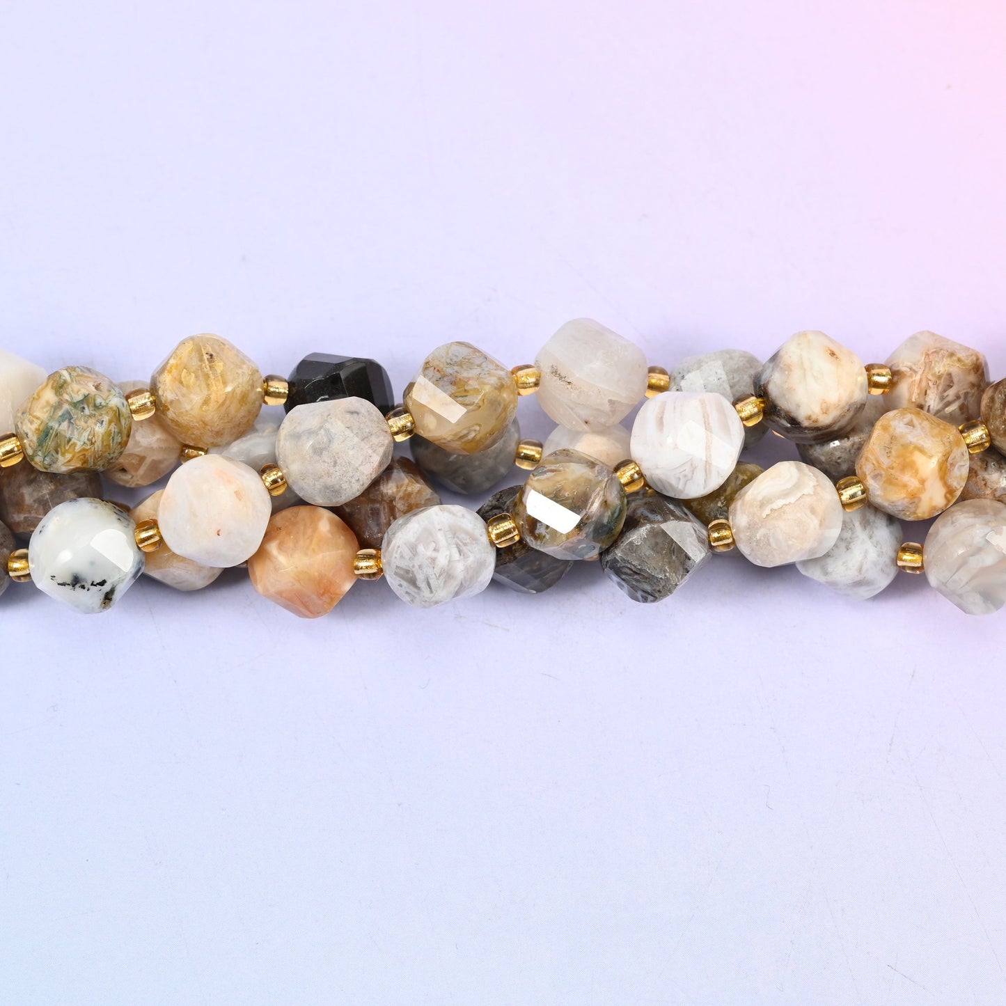Bamboo Agate natural stone beads used as spacer or focal beads in handmade jewelry designs, 10mm