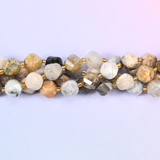 Bamboo Agate natural stone beads used as spacer or focal beads in handmade jewelry designs, 10mm