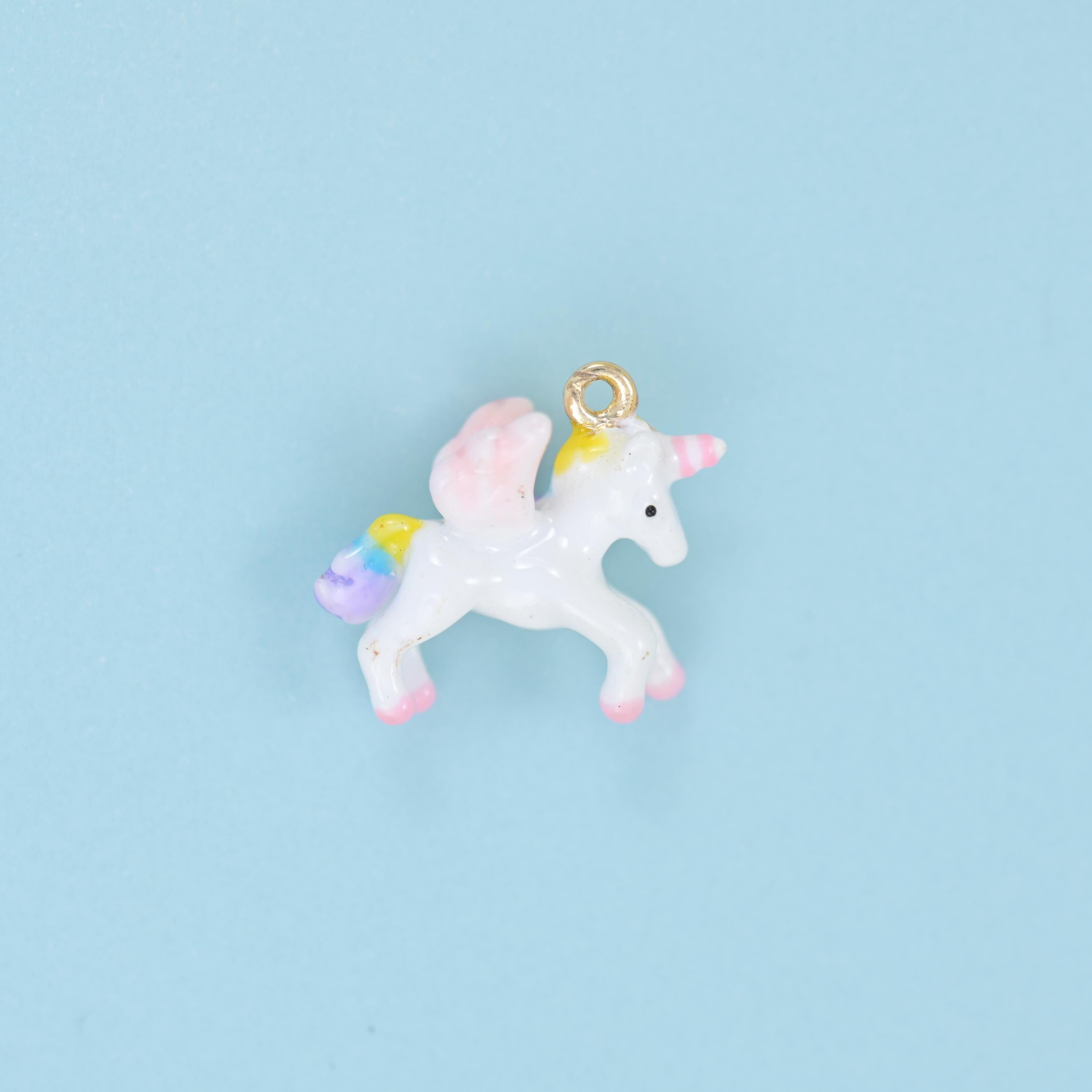 Enamel Unicorn Charm 19x15mm in white with a pastel pink and lilac mane and tail