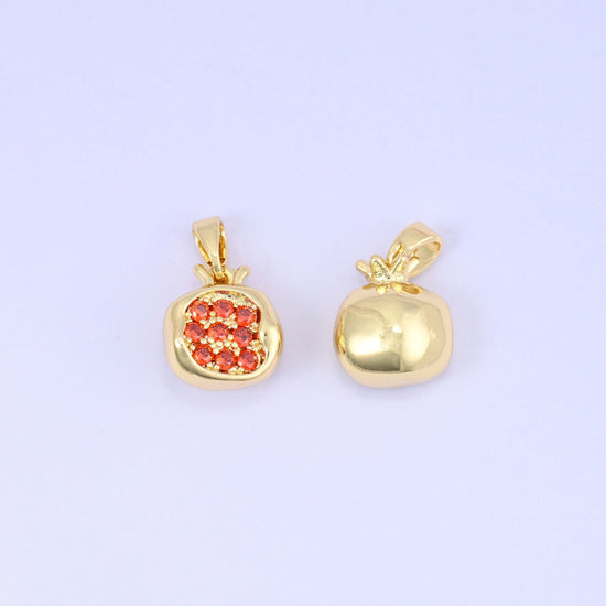 Half Pomegranate Charm Pendant in gold and red