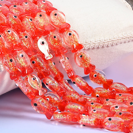 Red Glitter Fish Glass Beads