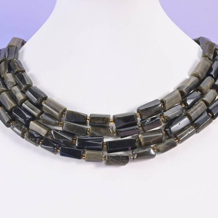 Gold Obsidian beads, faceted tube shape, 12x8mm.