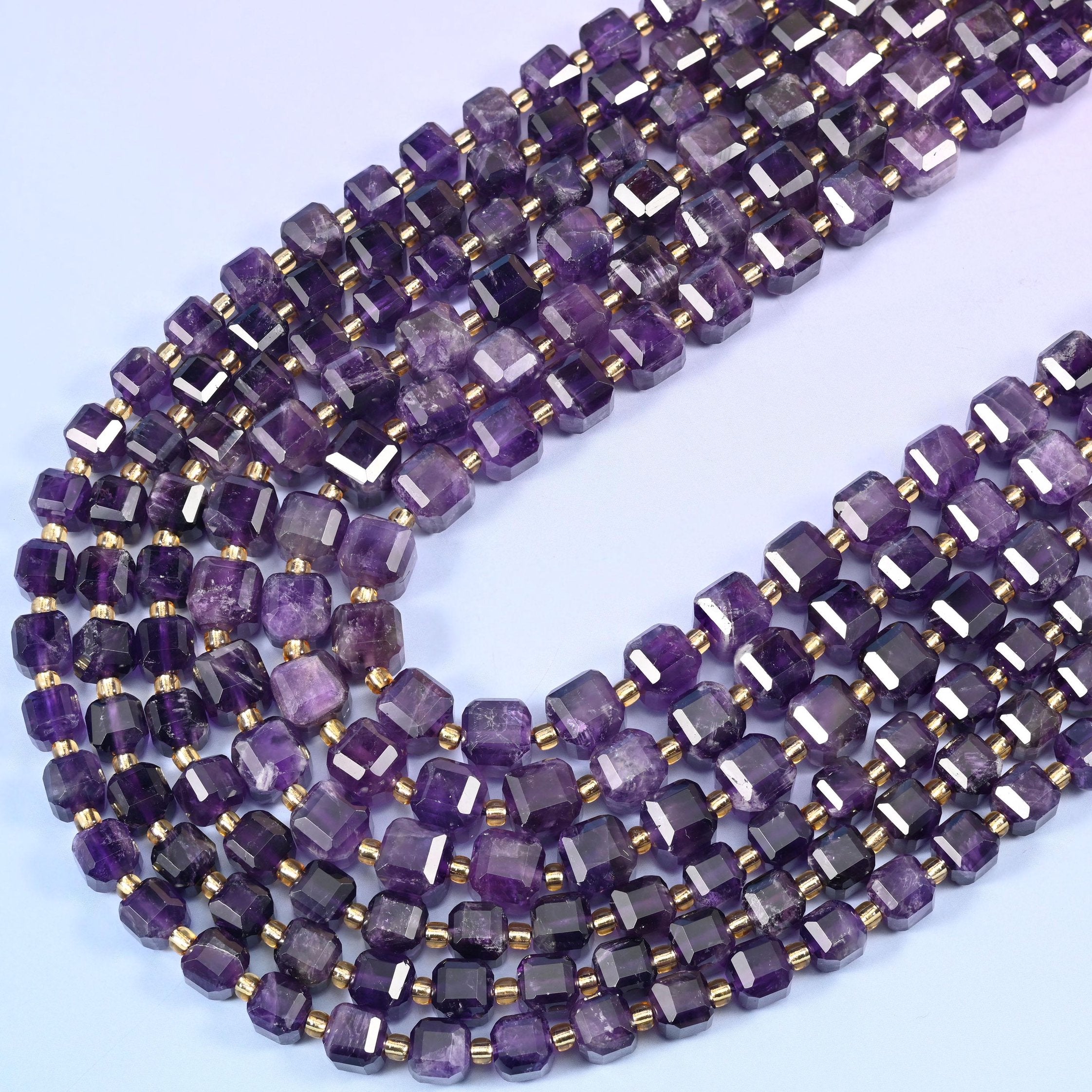 Dark Amethyst Faceted Cube Beads, 15 inch strand