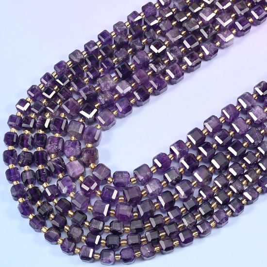 Dark Amethyst Faceted Cube Beads, 15 inch strand