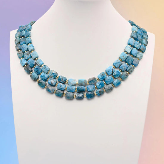 Blue apatite beads, faceted rectangular shape, 10x8mm