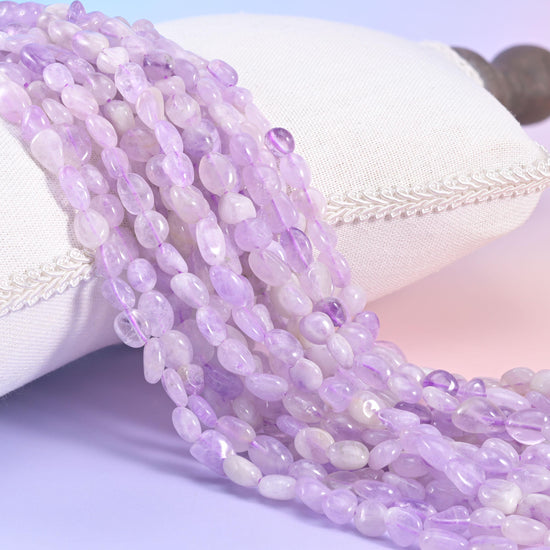 Lavender Jade Pebble Nugget Beads, softly translucent orchid-lilac pebbles marbled with milky white
