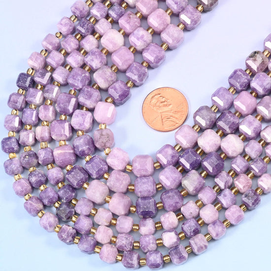 Lepidolite Faceted Cube Beads, hole approximately 1.2mm