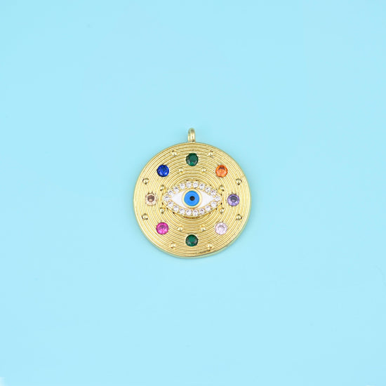 Brass, 18K gold filled beads, round medallion, 22.92 x 20.18mm