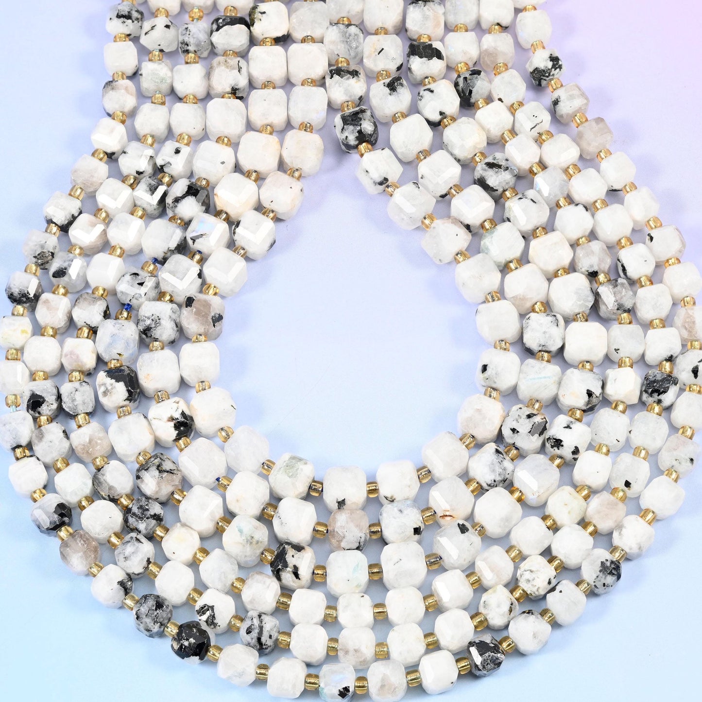 Blue Moonstone Faceted Cube Beads 6mm 8mm, hole approximately 1.2mm (+/- 0.2mm), center drilled