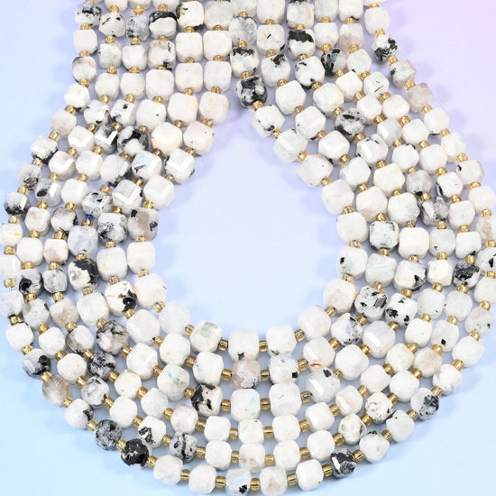 Blue Moonstone Faceted Cube Beads 6mm 8mm, hole approximately 1.2mm (+/- 0.2mm), center drilled
