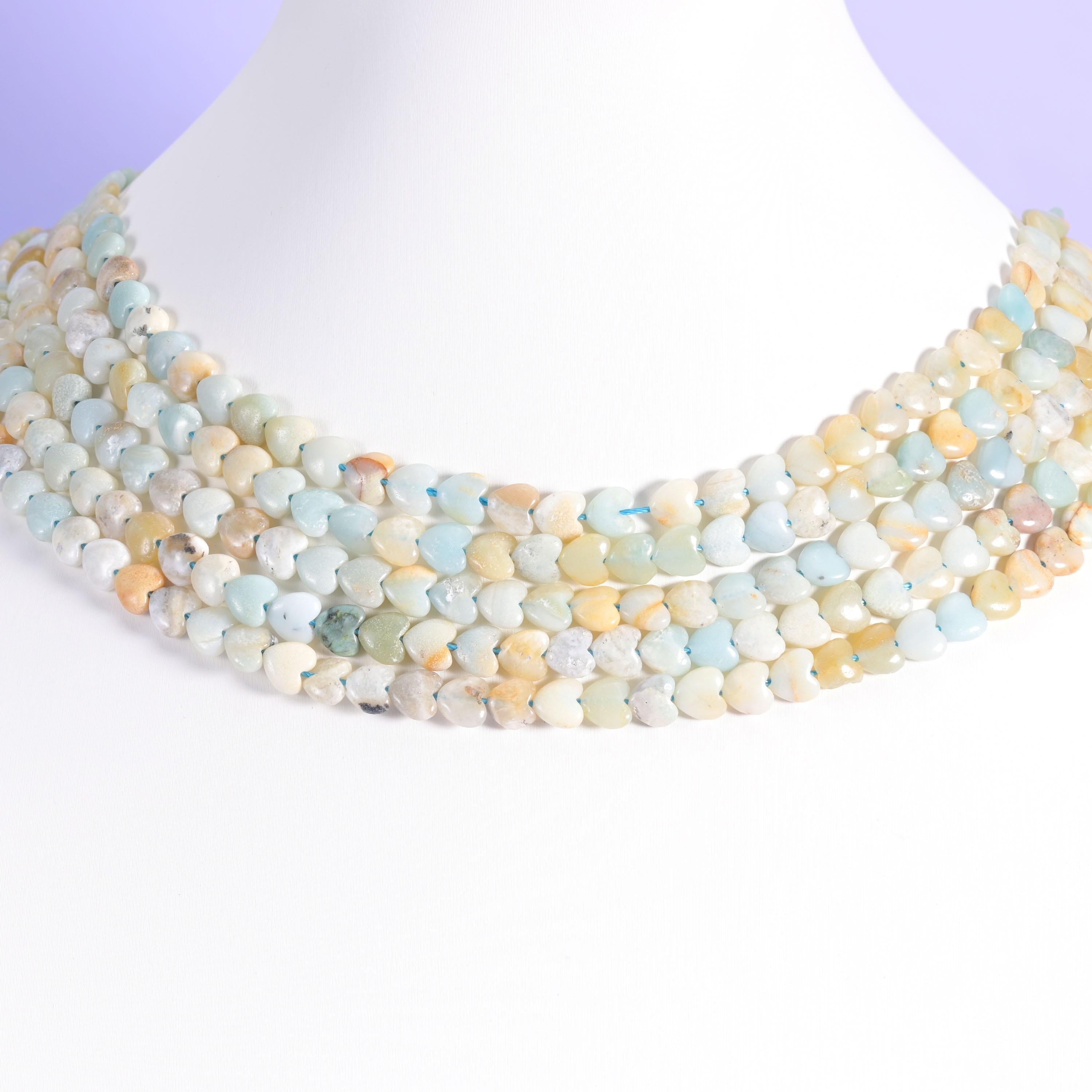 Multi-color amazonite beads, heart shape, 6mm