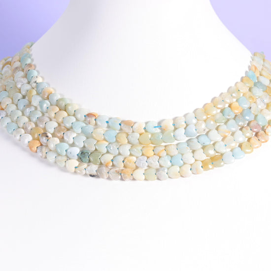 Multi-color amazonite beads, heart shape, 6mm
