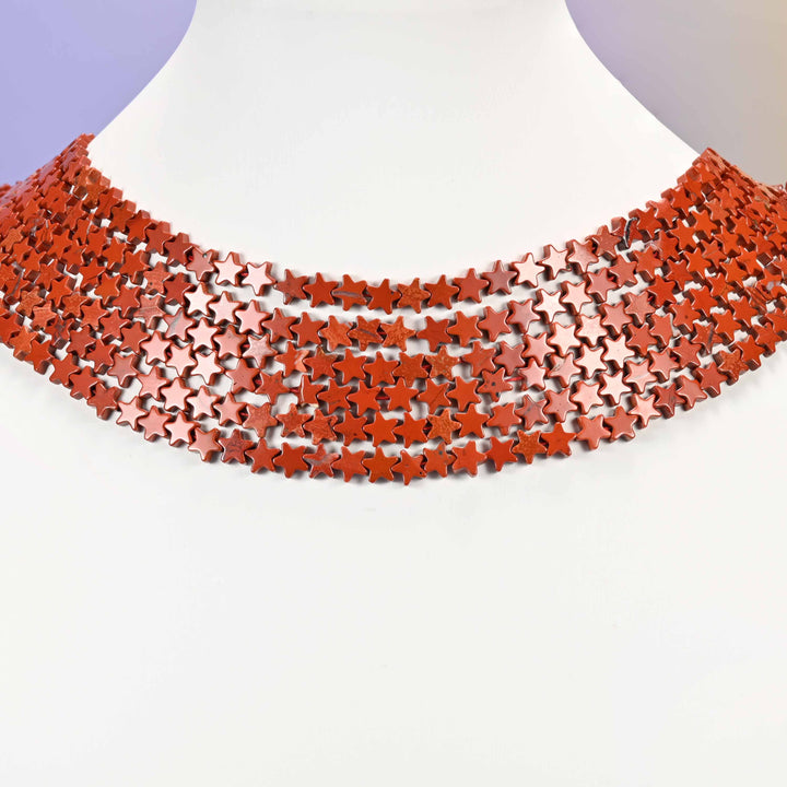 Red Jasper Flat Star Beads: Size 6mm, Jewelry Making, 15 Inch Strand