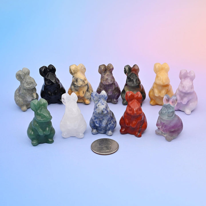 Rabbit crystal carving, 1.5 inches tall, approximately 1.3 ounces.