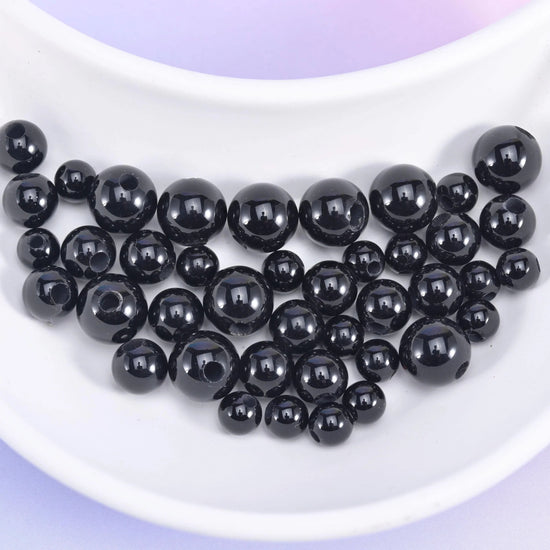 Black Onyx Large Hole Round Beads 6mm 8mm 10mm in solid glossy black