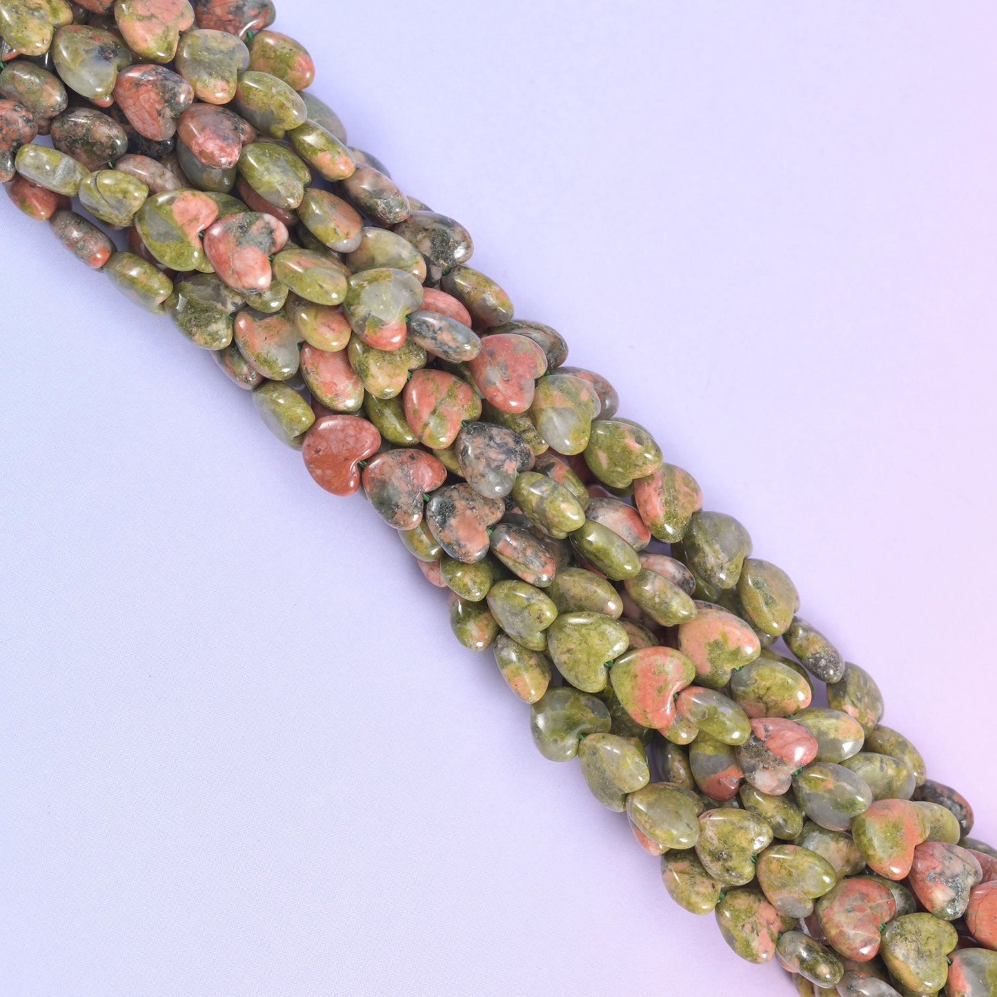 Green Unakite Heart Beads, approximately 70 beads per strand