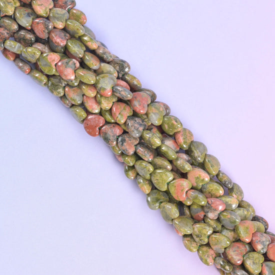 Green Unakite Heart Beads, approximately 70 beads per strand