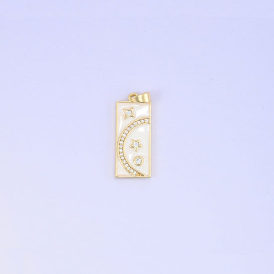 Moon Stars Rectangle Zircon Pendants: 18K Gold Plated Charms, Jewelry Making Supply