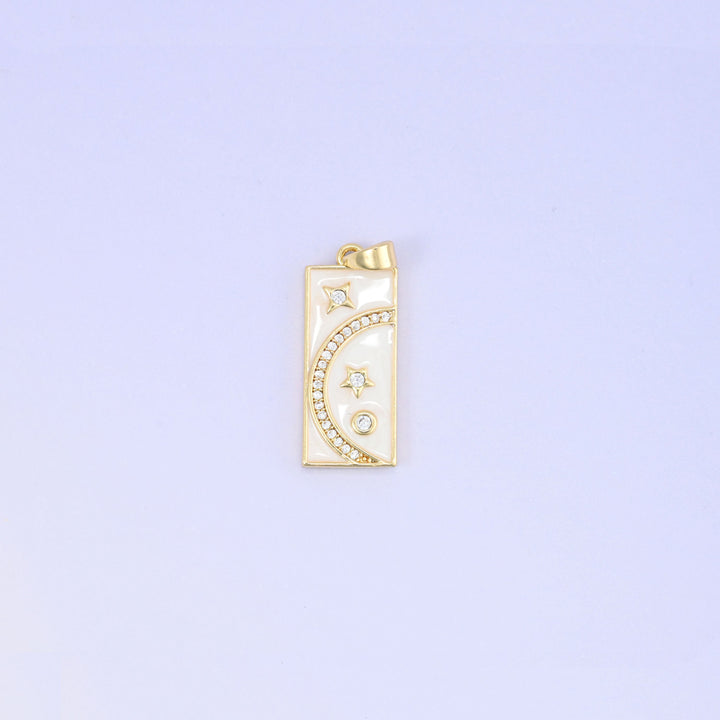 Moon Stars Rectangle Zircon Pendants: 18K Gold Plated Charms, Jewelry Making Supply