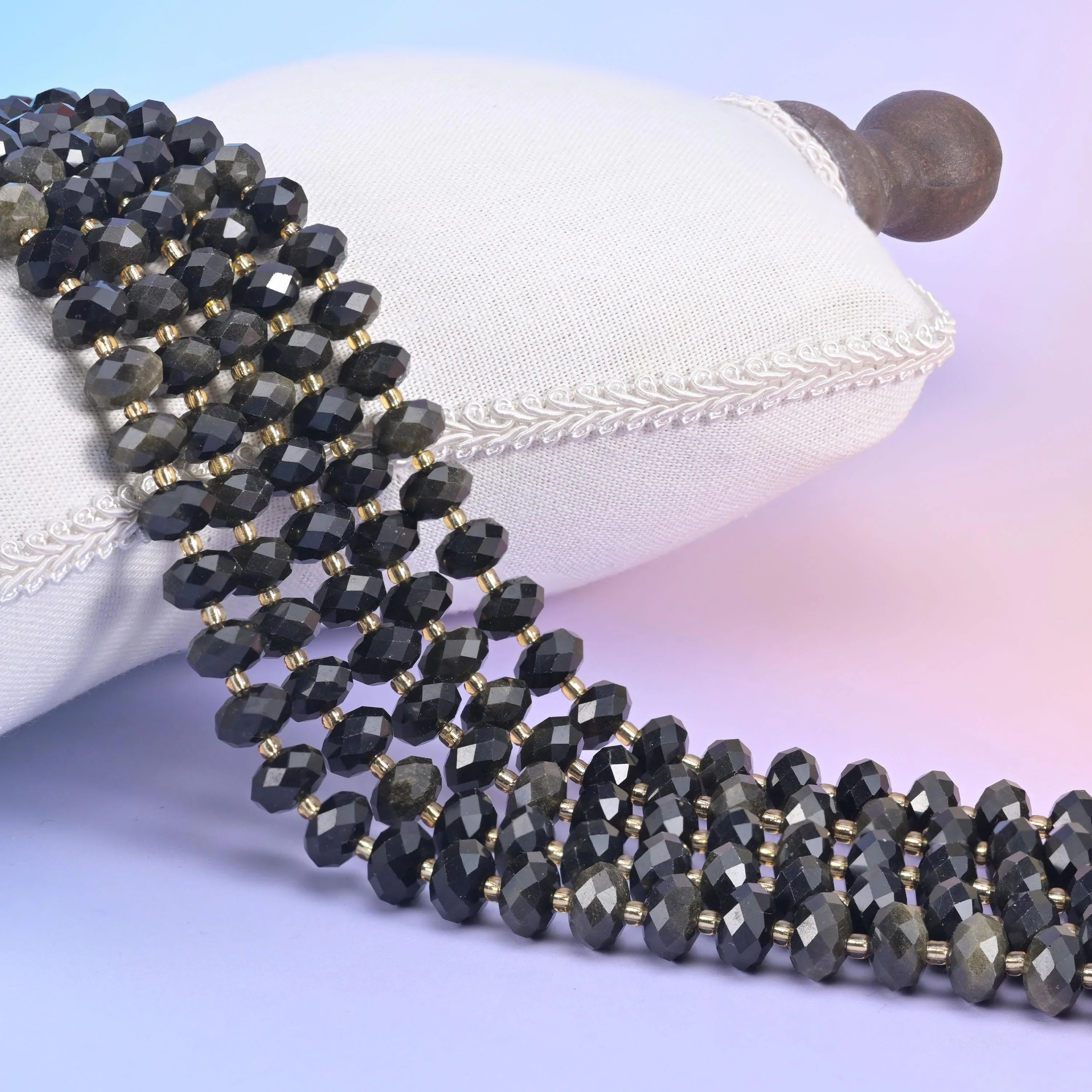 Gold Obsidian Faceted Rondelle Beads 6x10mm