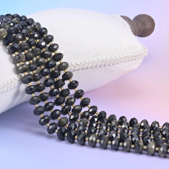 Gold Obsidian Faceted Rondelle Beads 6x10mm