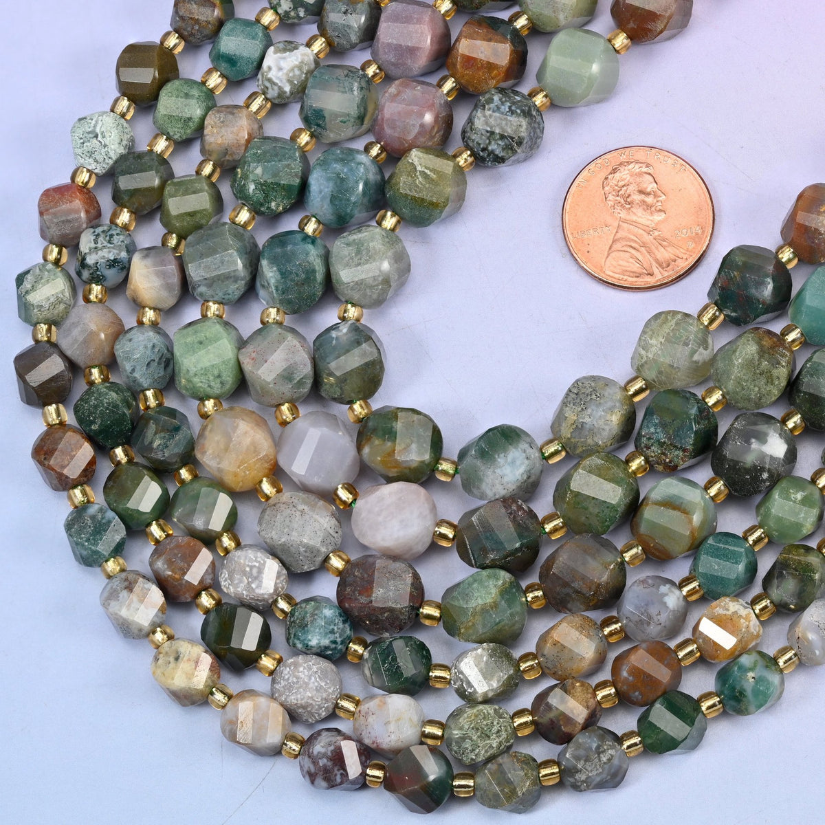 Faceted spiral twist cut Indian Agate beads