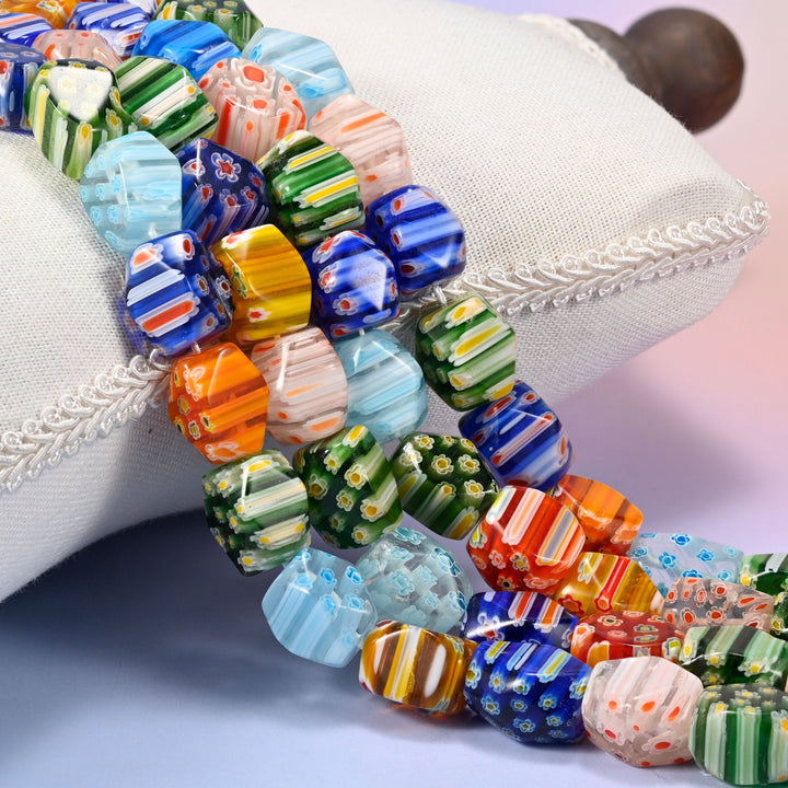 Colorful Millefiori Faceted Cuboid Glass Beads