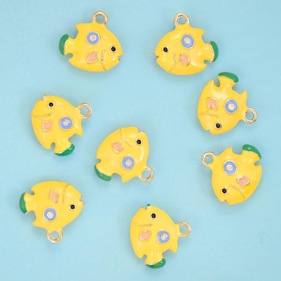 Enamel Yellow Tropical Fish Charm 16x15mm, 18K Gold Filled