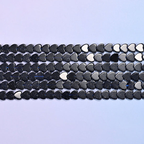 Blue Sandstone Flat Heart Beads: Size 6mm, Jewelry Making, 15 Inch Strand