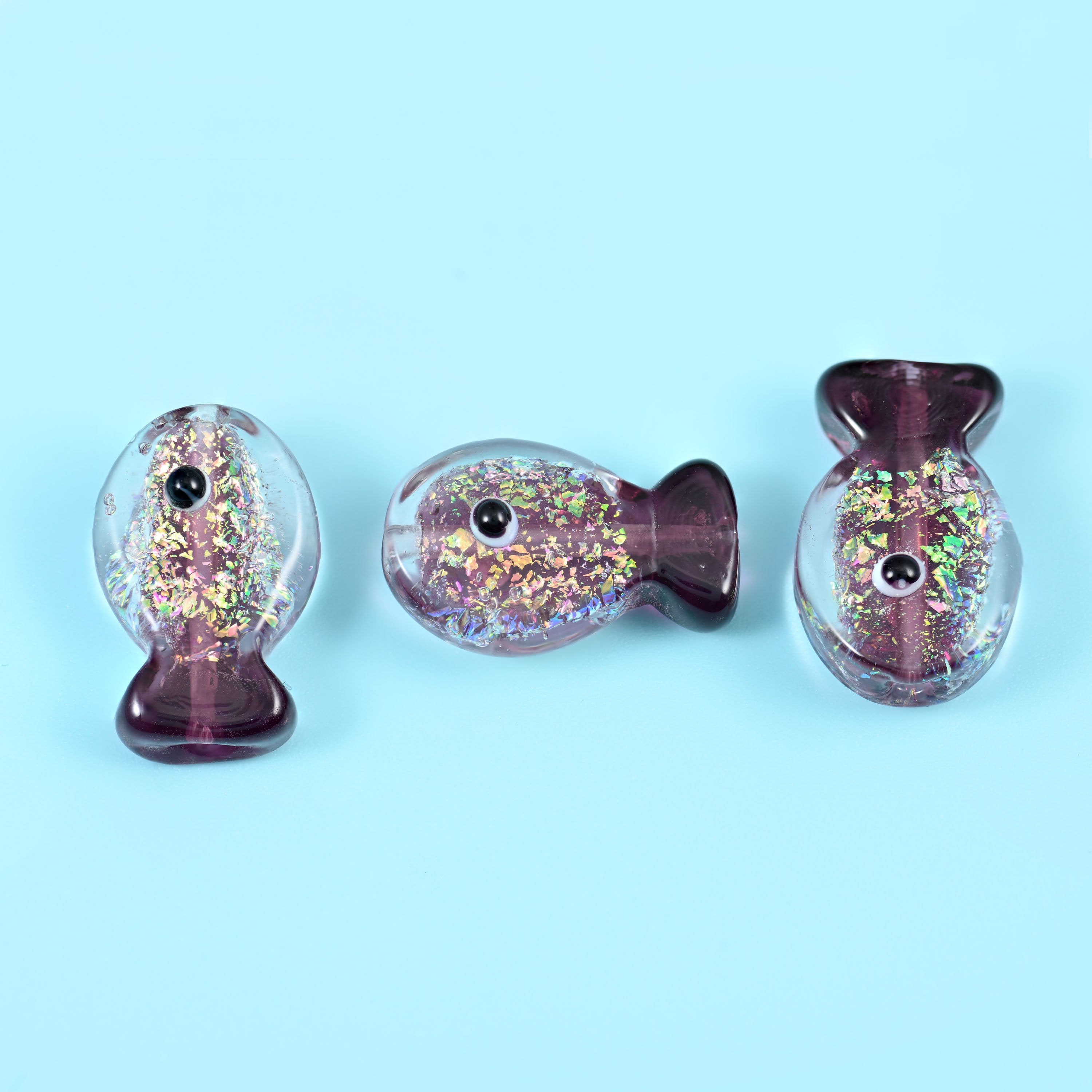 Iridescent Purple Fish Glass Beads: Jewelry Making Supply