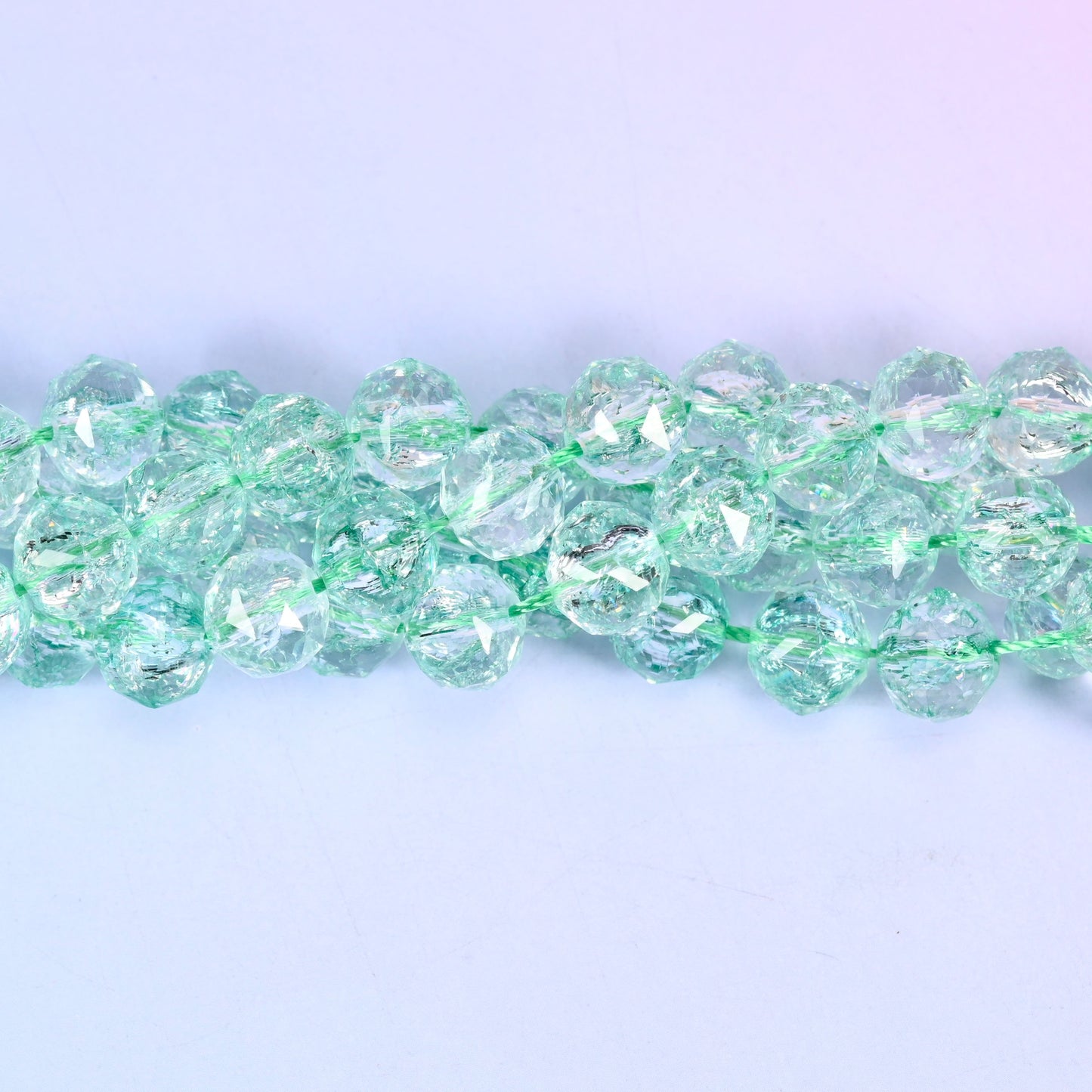Transparent Green Faceted Round Glass Beads: Size 10mm, Jewelry Making Supply