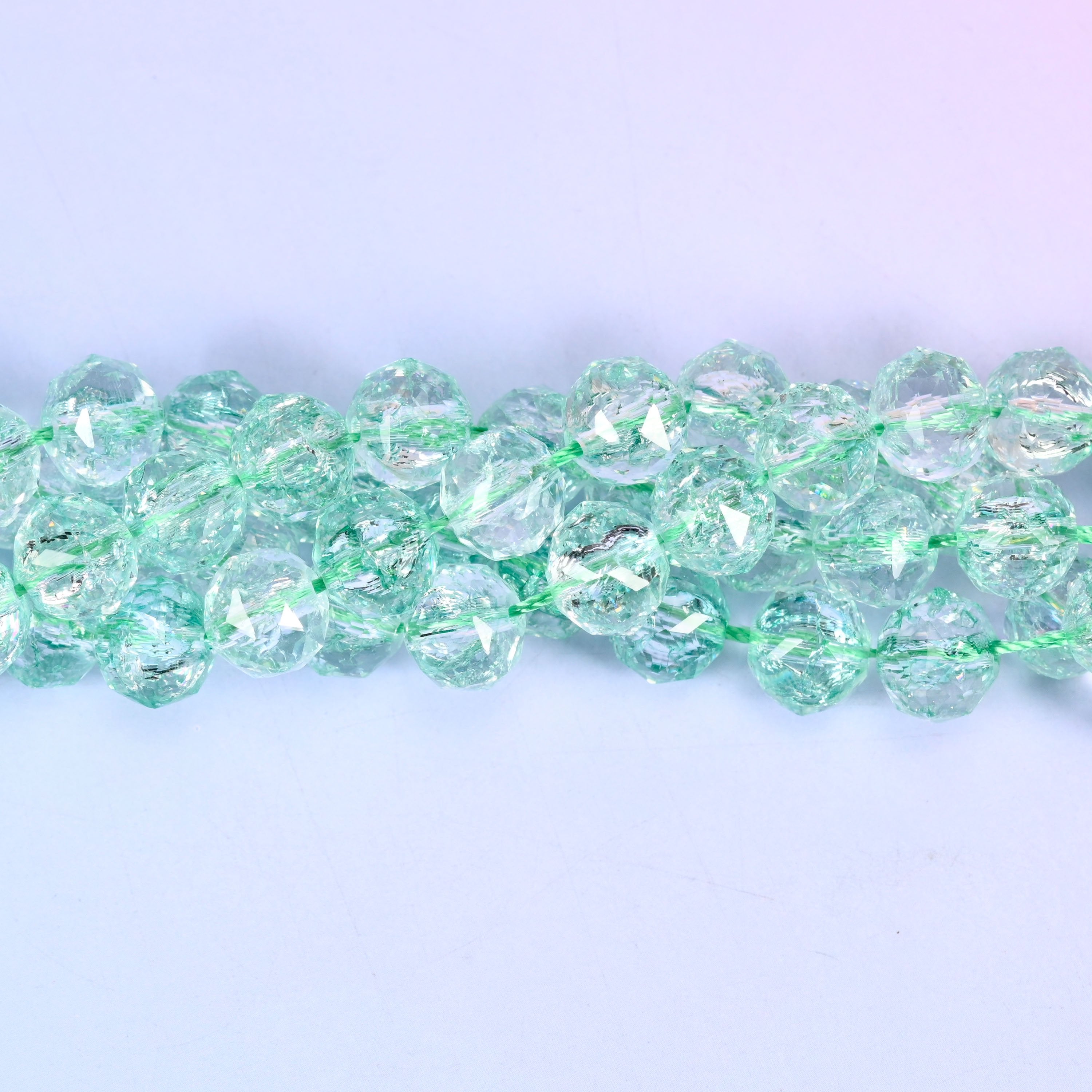 Transparent Green Faceted Round Glass Beads: Size 10mm, Jewelry Making Supply