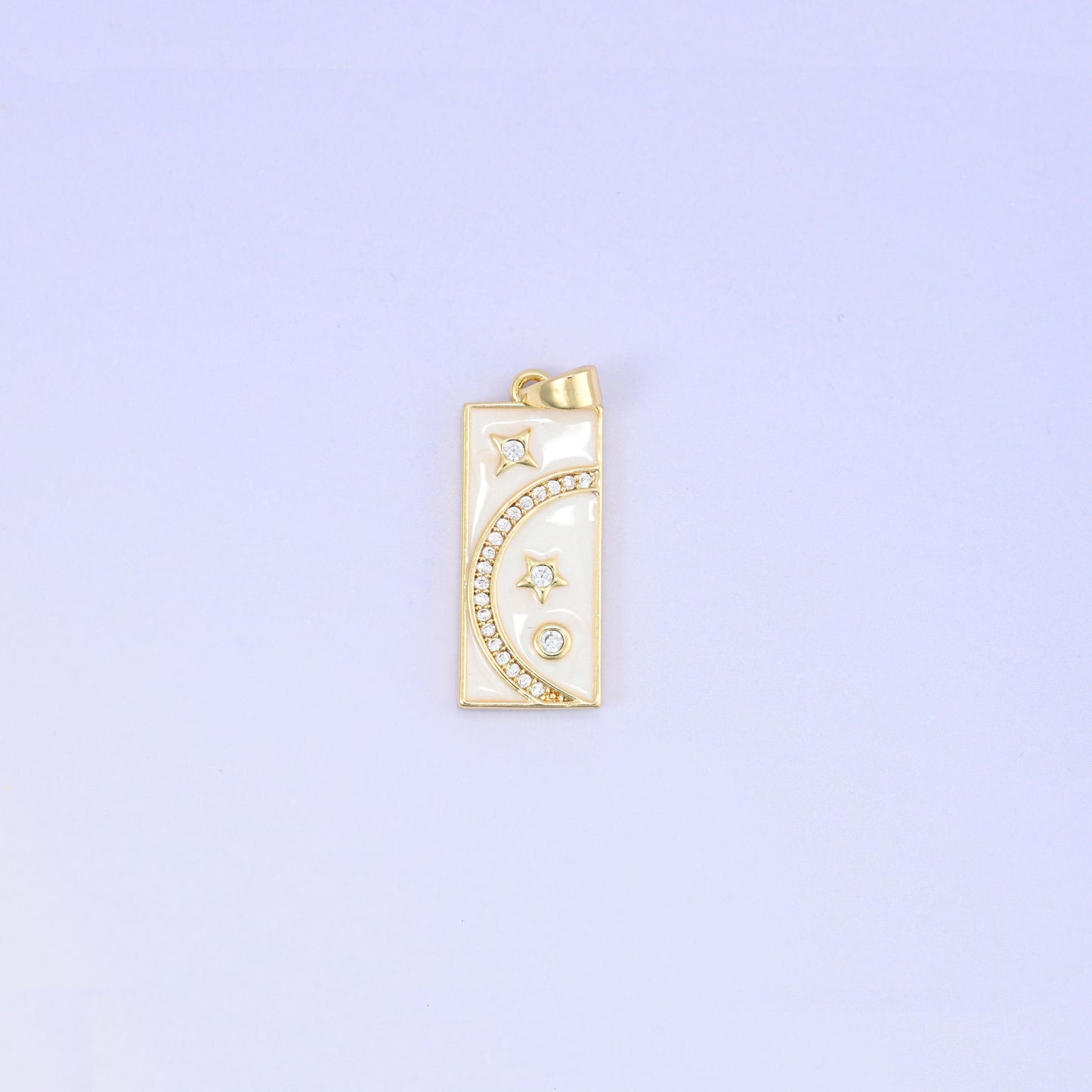 18K Gold Plated Brass Moon Star Rectangle Charm Pendant