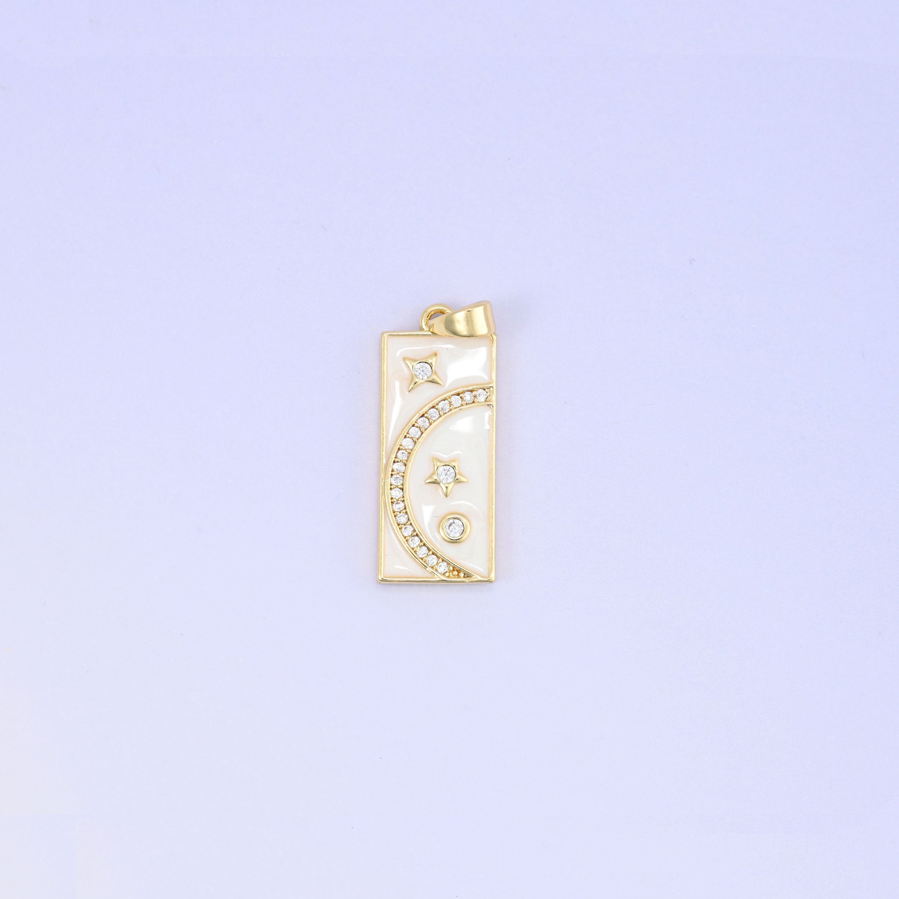 18K Gold Plated Brass Moon Star Rectangle Charm Pendant
