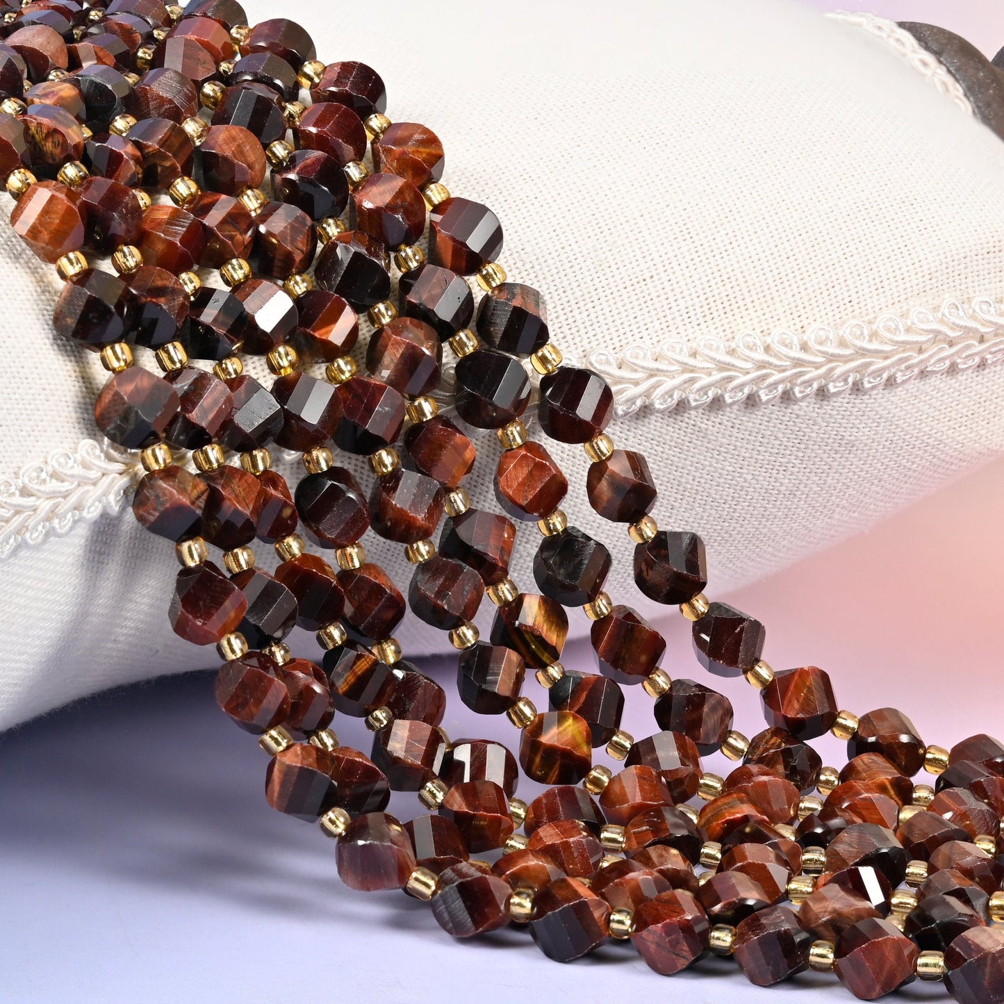 Red Tiger Eye Faceted Spiral Twist Beads