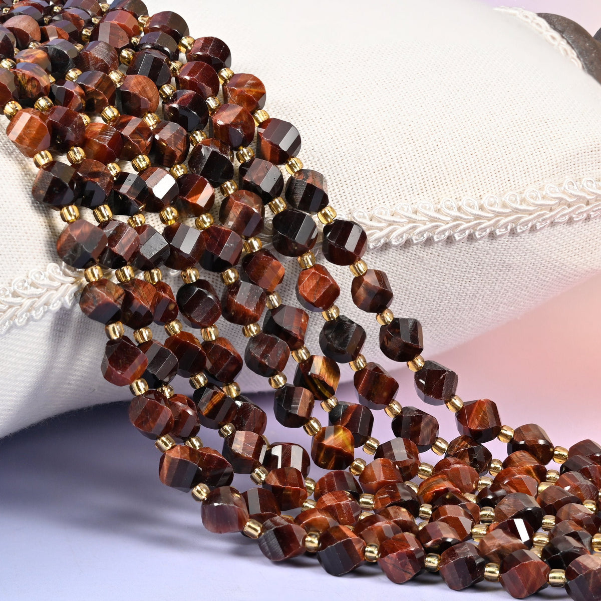 Red Tiger Eye Faceted Spiral Twist Beads