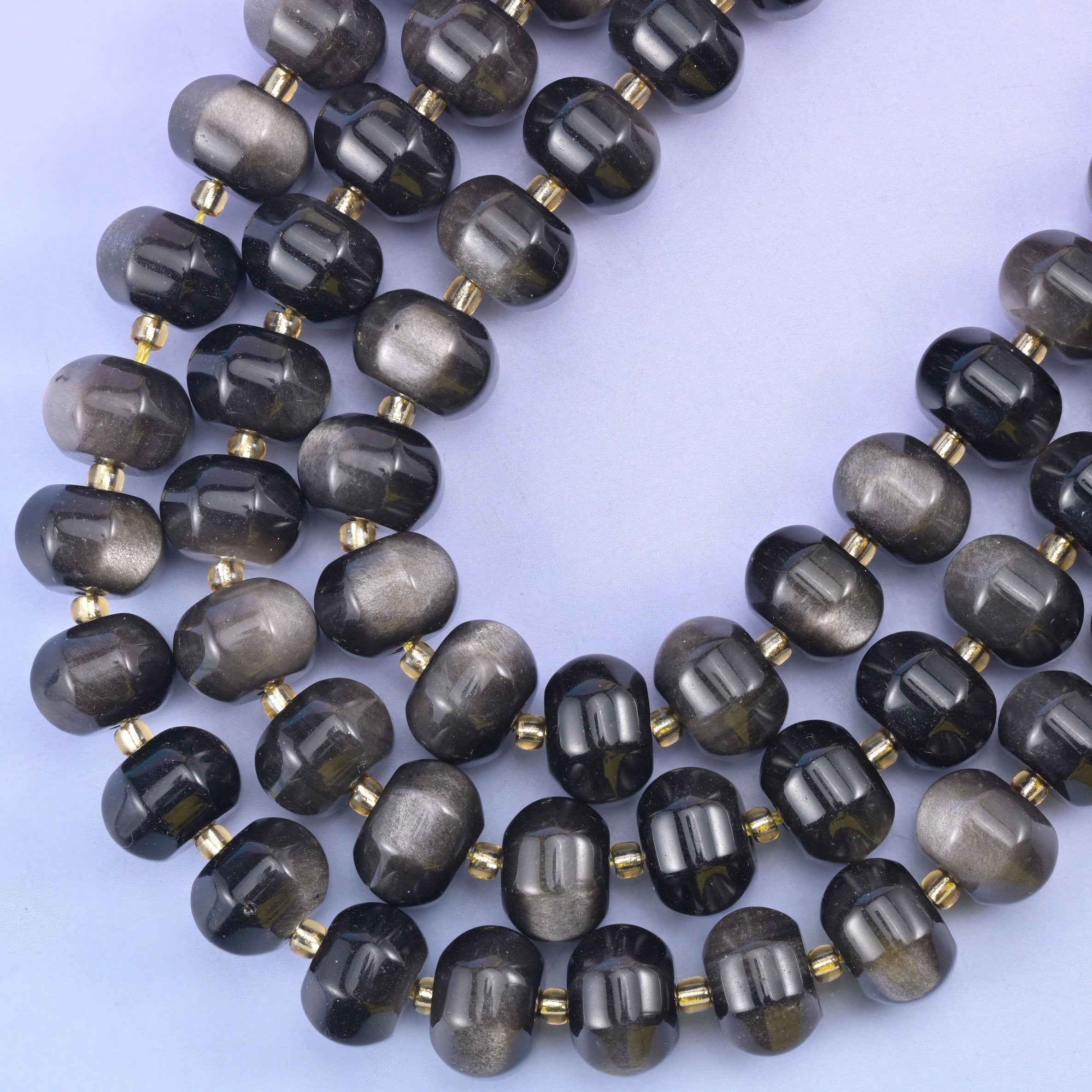 Silver obsidian pumpkin beads, hole approximately 1.4mm