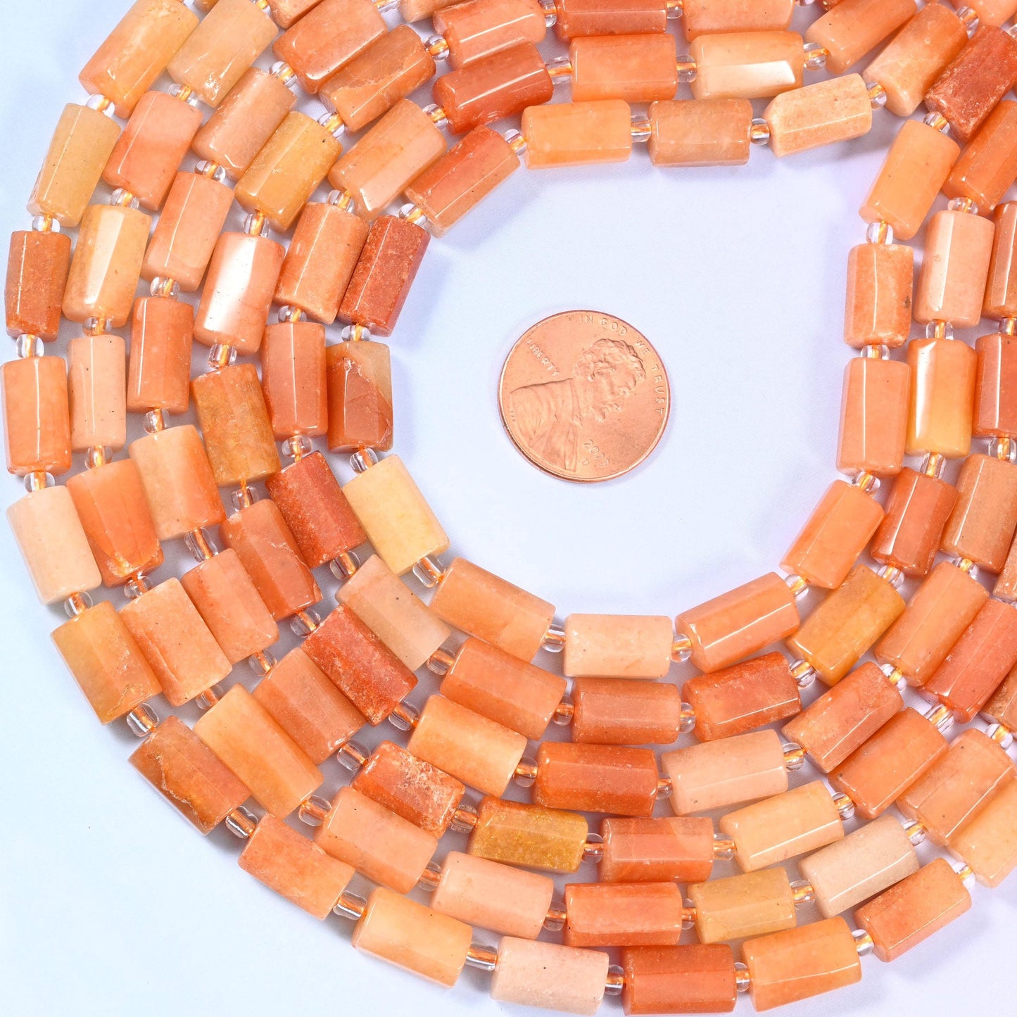 Red Aventurine Faceted Tube Beads, sold per 15.5 inch strand, approximately 29 beads