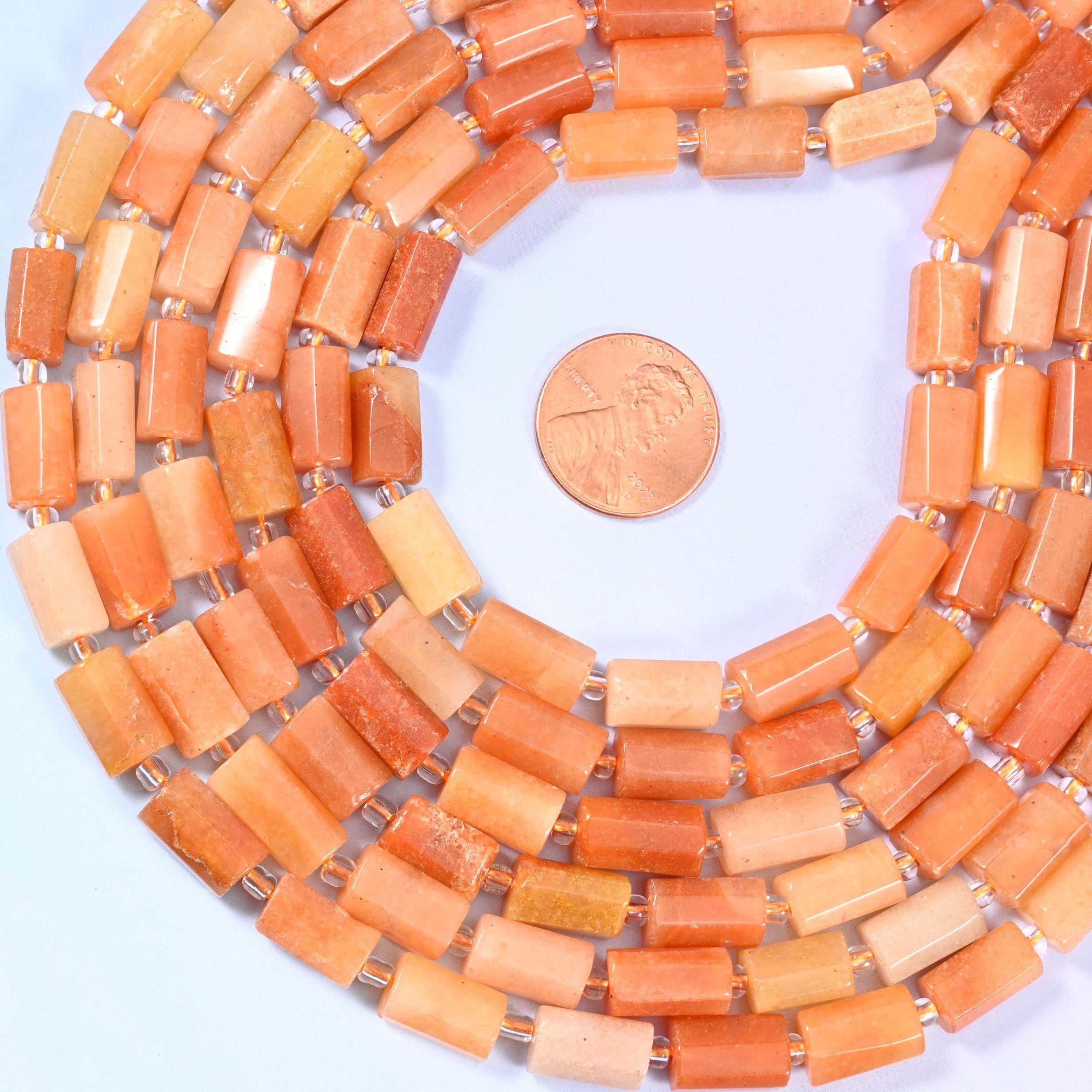 Red Aventurine Faceted Tube Beads, sold per 15.5 inch strand, approximately 29 beads
