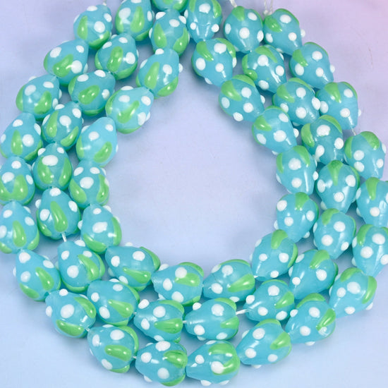 Blue White Dots Strawberry Glass Beads 15.5x12mm, hole approximately 1.5mm