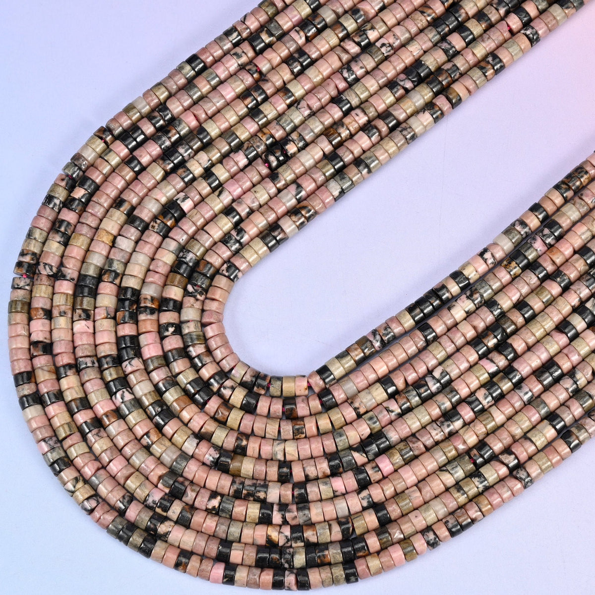 Rhodonite Smooth Heishi Disc Beads, 15.5 inch strand