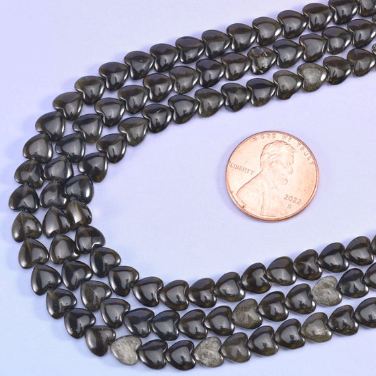Gold Obsidian Heart Beads, 15 inch strand