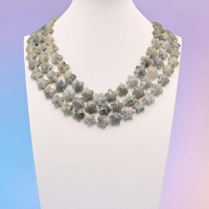 White Labradorite beads, faceted star shape, 14mm