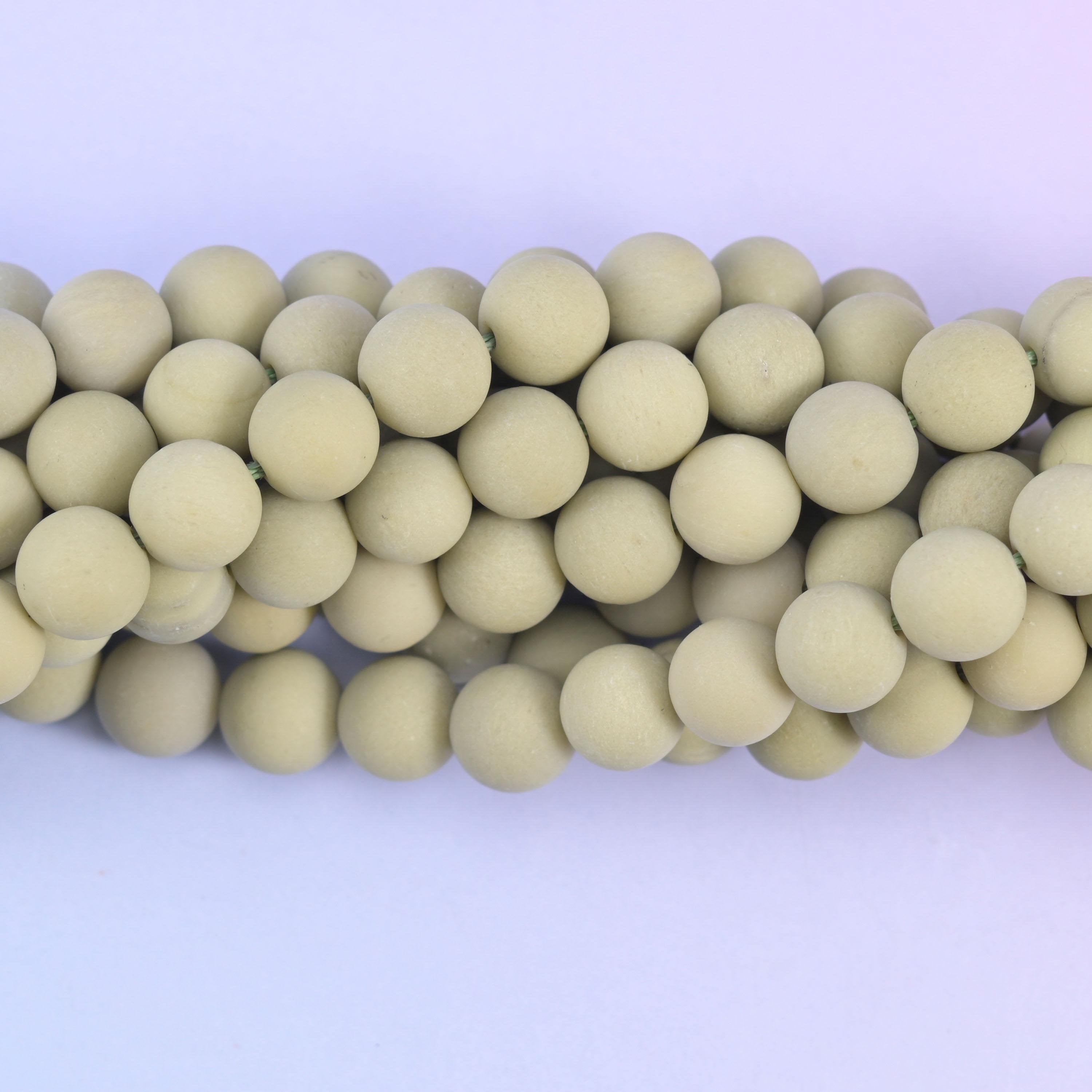 Matte round cut green alashan agate beads