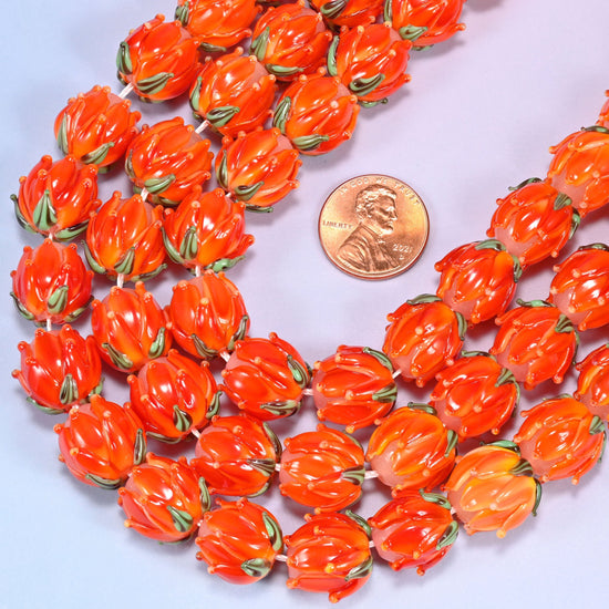 Tulip flower bud shaped cut lampwork glass beads