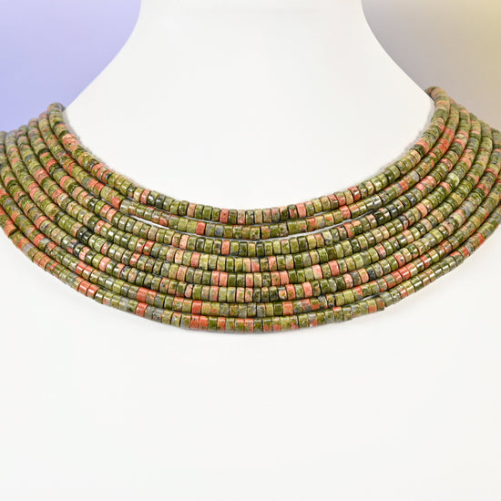 Unakite beads, heishi disc shape, 1x4mm and 2x4mm