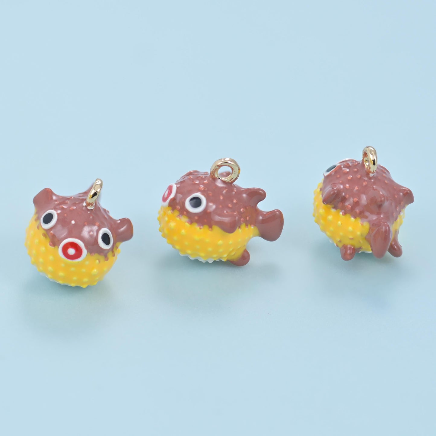 Enamel Blowfish Charm 14.5x13mm, lead free and nickel free