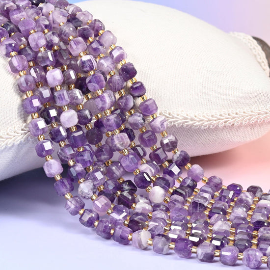 Chevron Amethyst Faceted Cube Beads 6mm 8mm