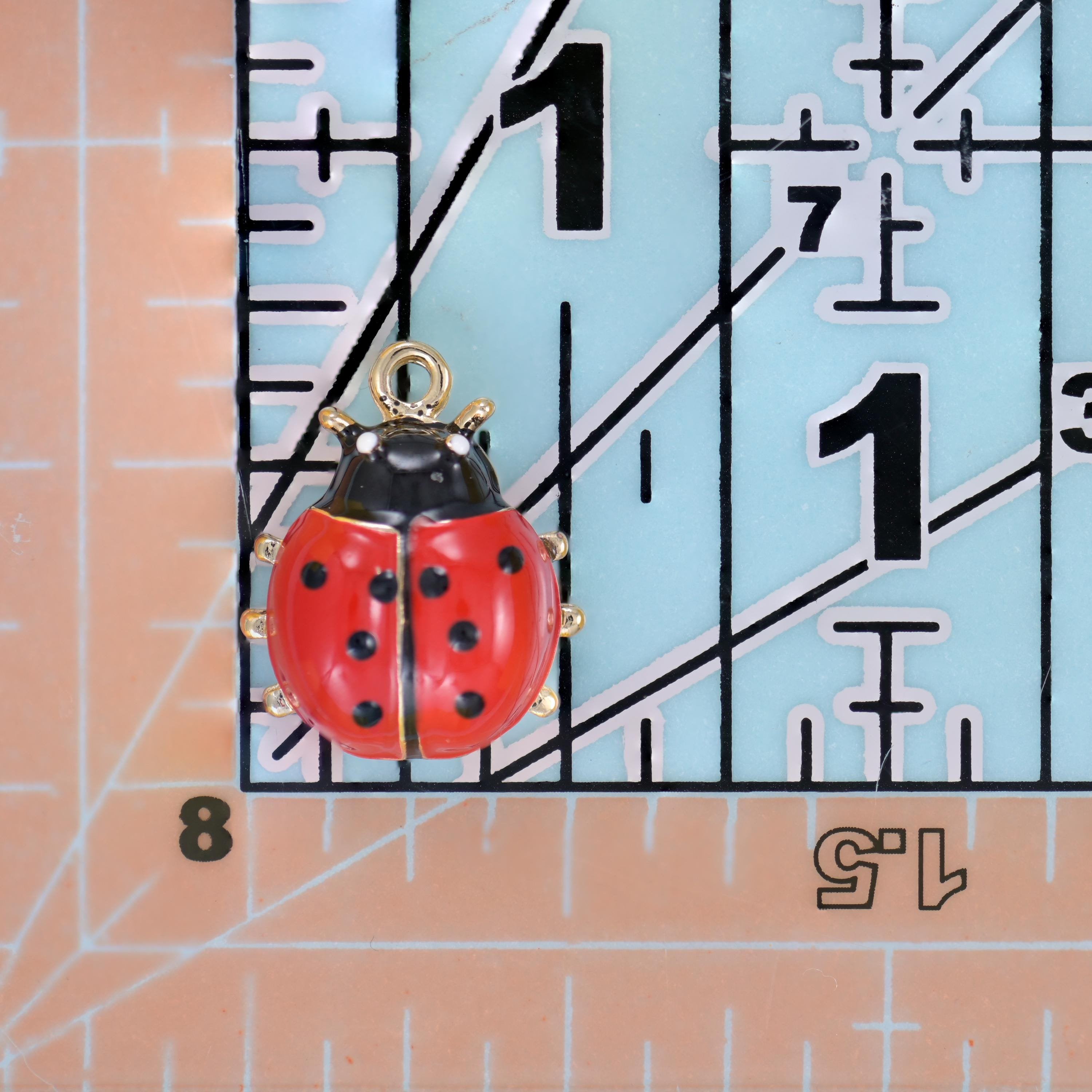 Enamel Lady Bug Charm 16x13mm, sold per piece